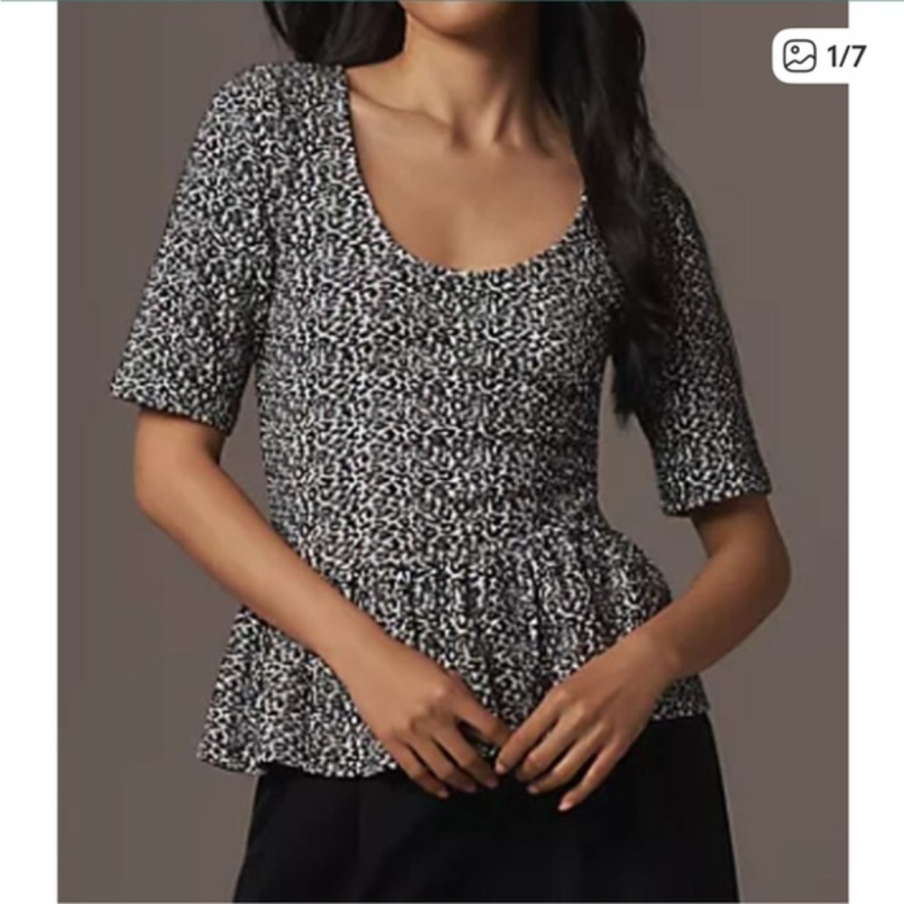 Anthropologie Black and White Animal Print Blouse